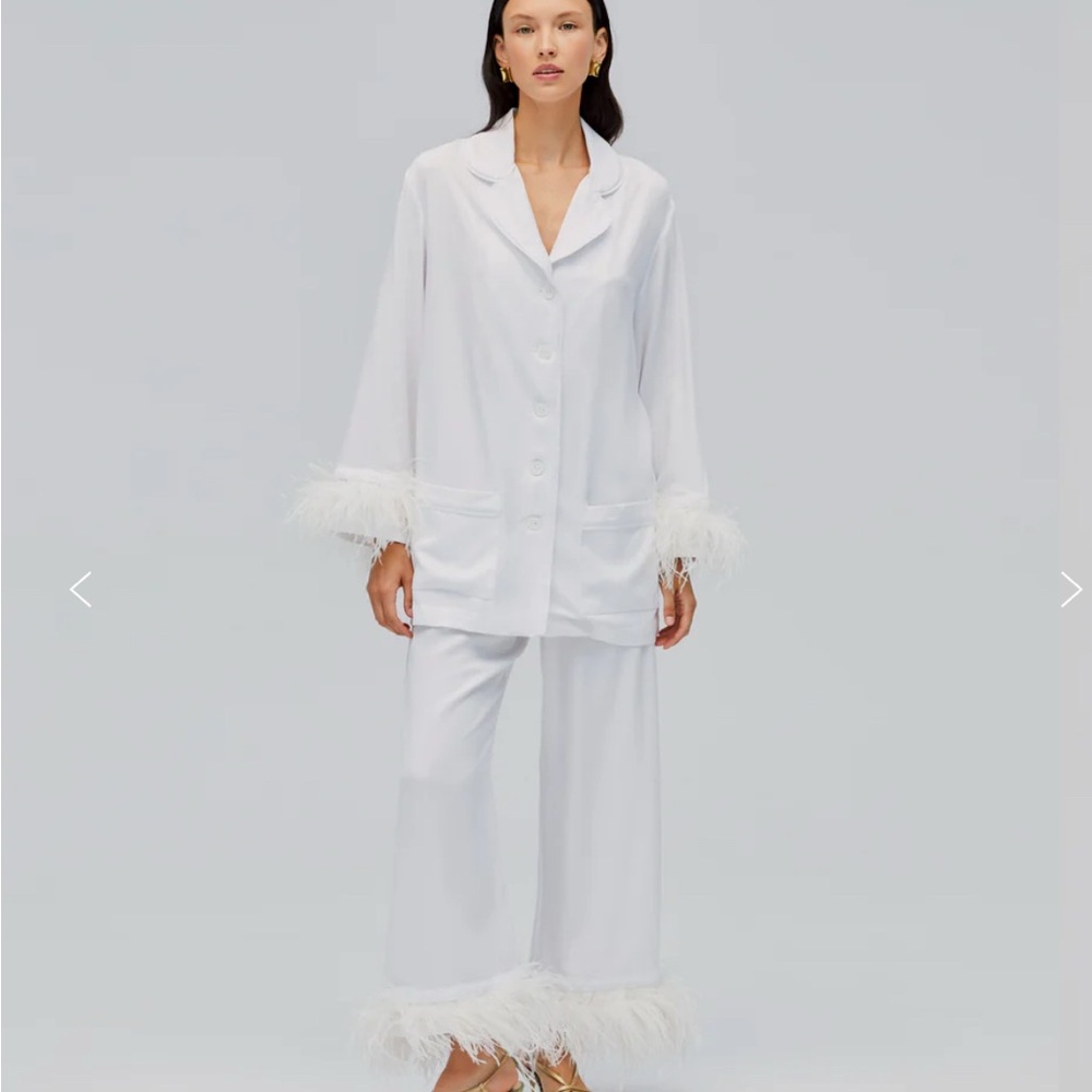 Sleeper Elegant White Feather-Trimmed Pajama Set from Saks fifth Ave.